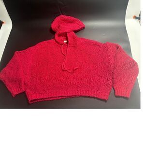 Pilcro Anthropologie Sailcloth Hooded Chunky Knit Sweater Red/Raspberry Medium‎